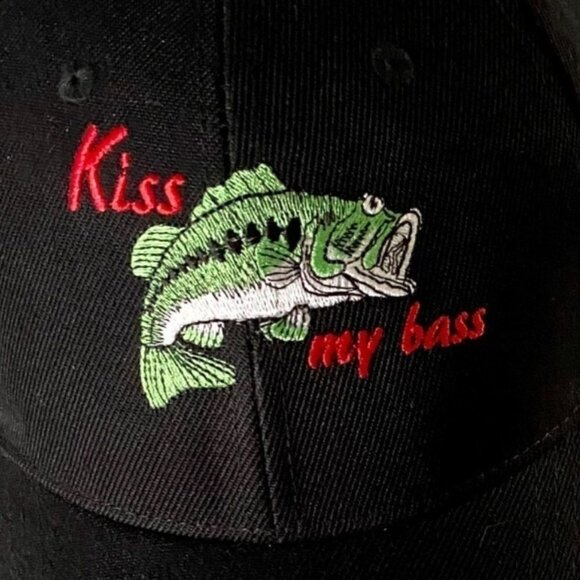 Kiss My Bass Fishing Hat Cap with Adjustable Back Black NEW - Picture 2 of 9